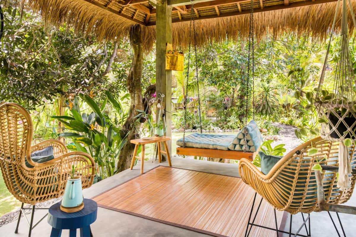 The Writers' Treehouse is open downstairs – a tropical paradise among the trees. The swinging chair is a favourite spot for many of our guests... a gorgeous place to enjoy coffee and a book.
